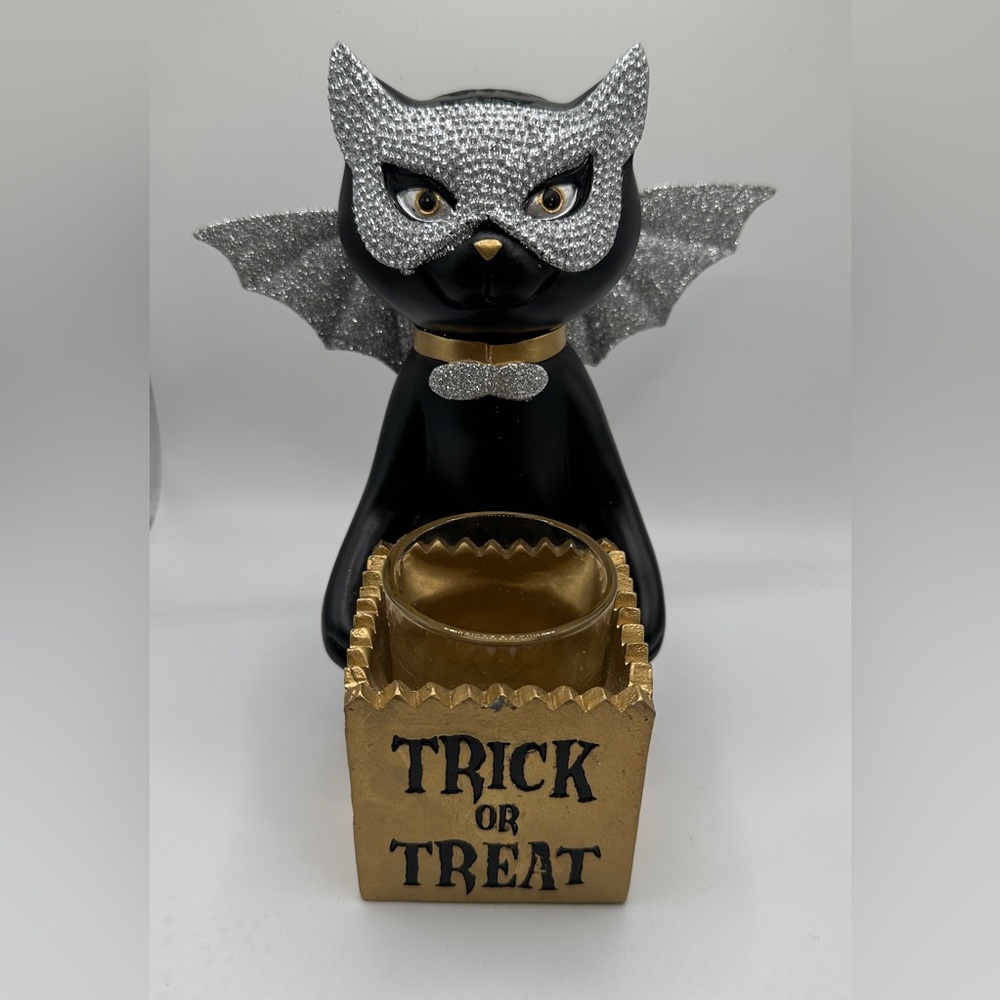 Yankee Candle‎ Sophia Black Cat Candle Holder TRICK OR TREAT